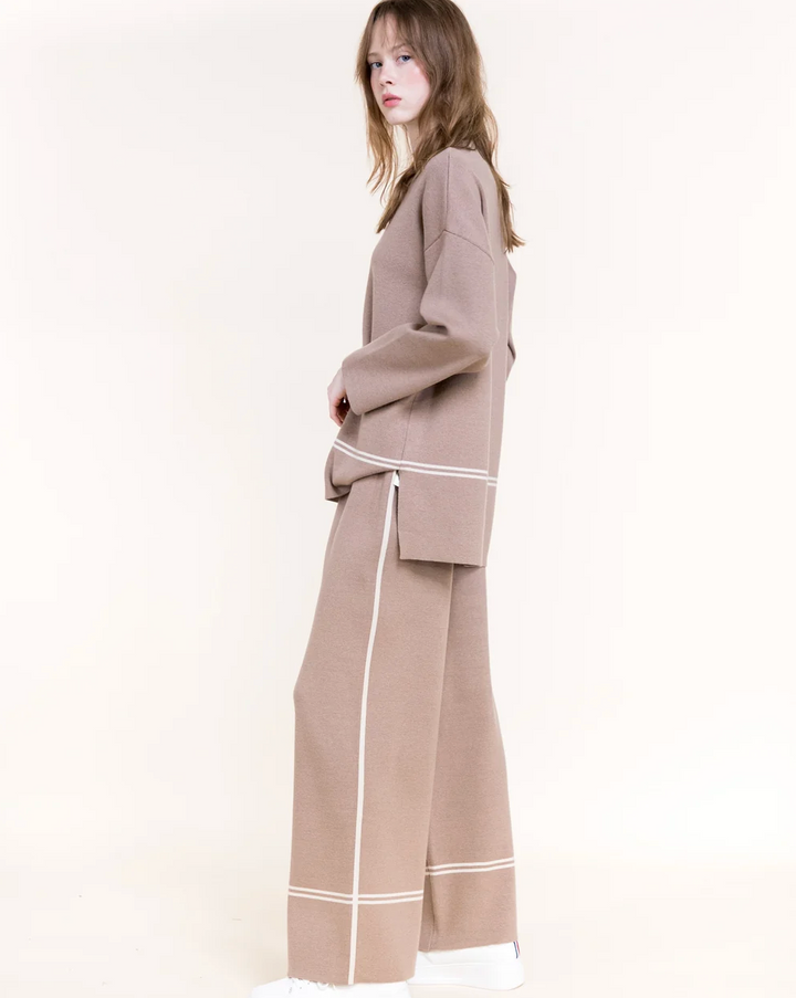 Tonal stripe wide leg pant by Original, available in beige, black and khaki - view 10