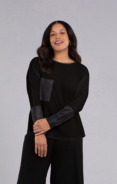 Nu Cinch Top With Faux Leather, Black