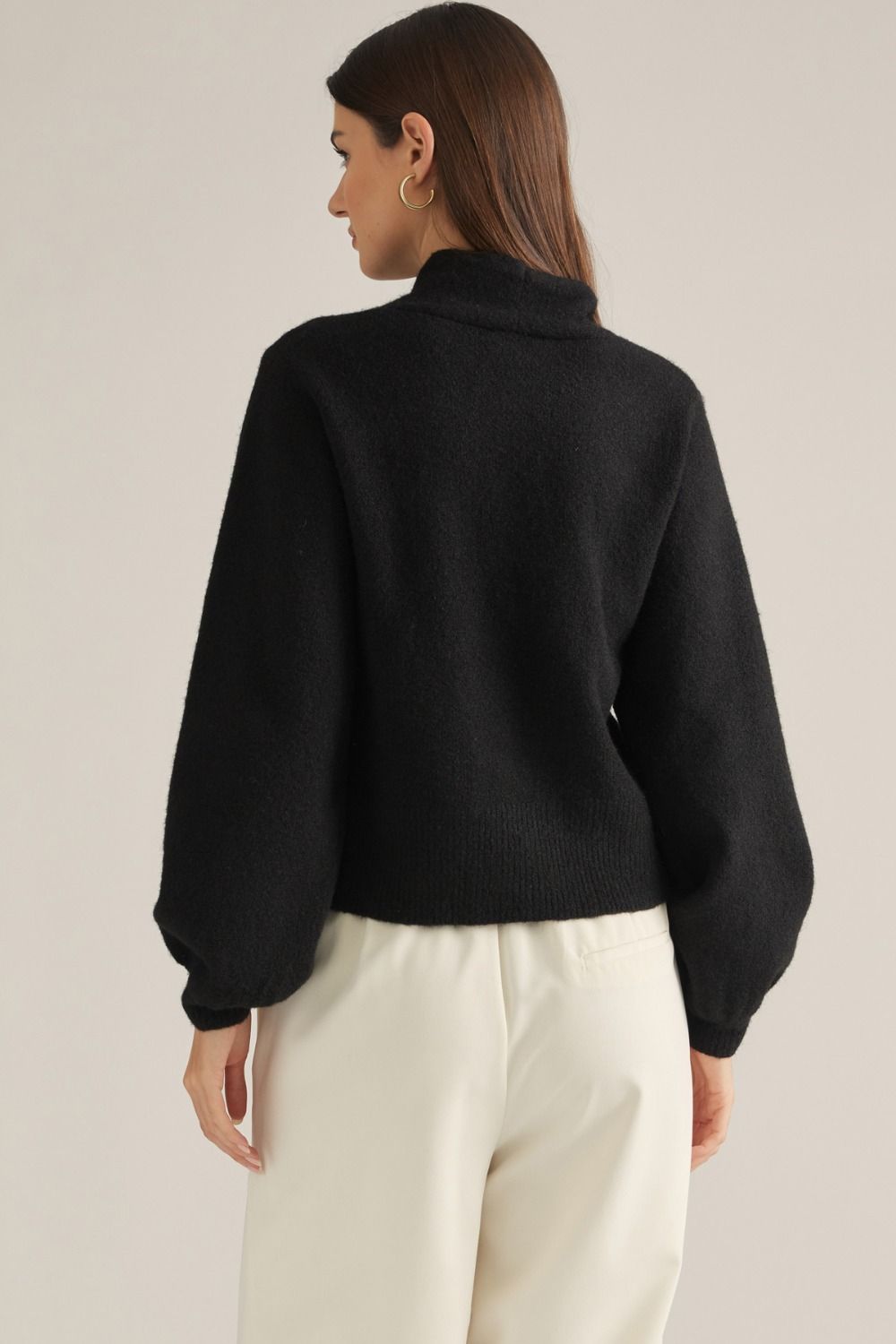 Vivienne Gold Clasp Collared Sweater in black, back view
