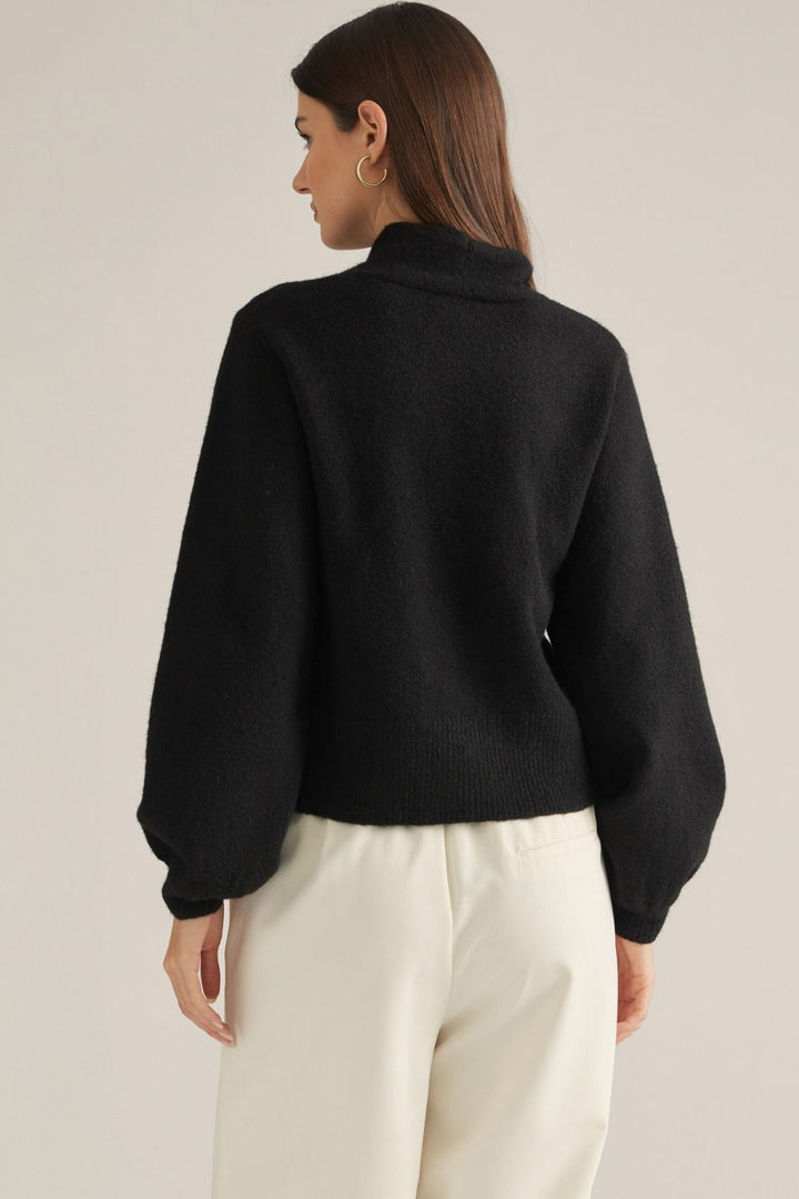 Vivienne Gold Clasp Collared Sweater in black, back view