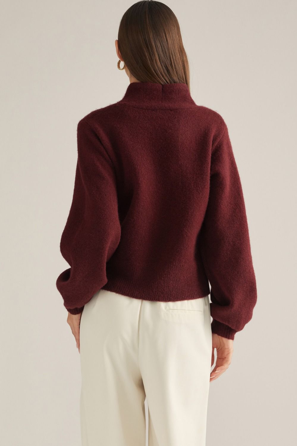 Vivienne Gold Clasp Collared Sweater in burgundy, back view
