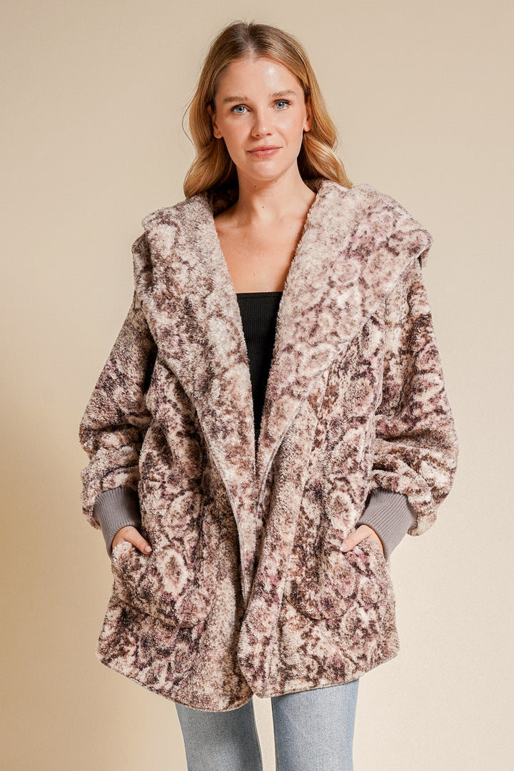 Snake Print Oversized Fuzzy Jacket