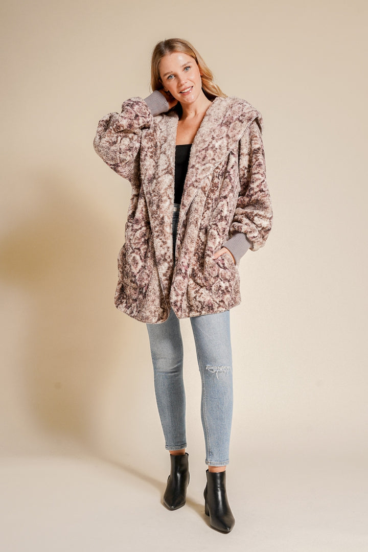 Snake Print Oversized Fuzzy Jacket