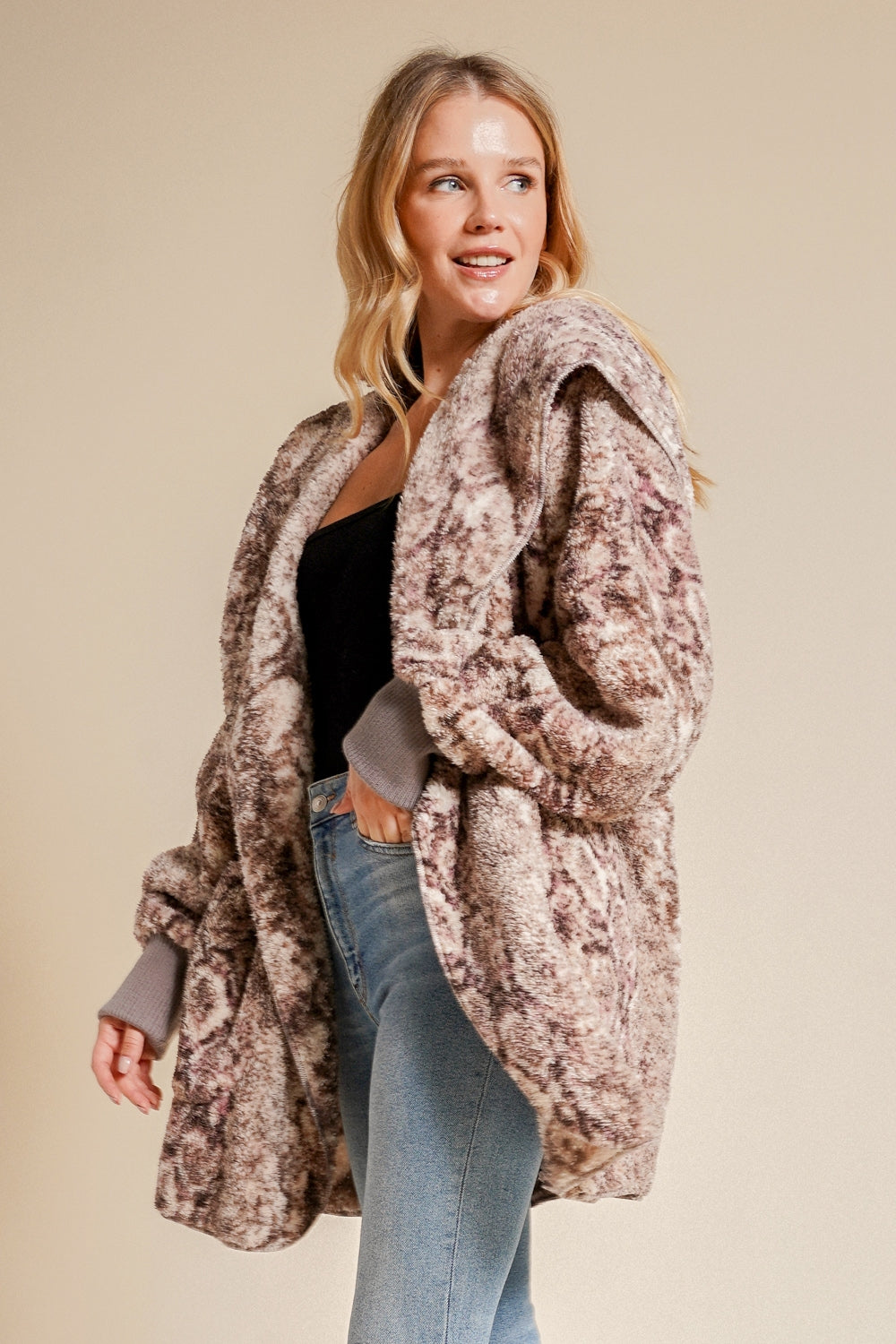 Snake Print Oversized Fuzzy Jacket