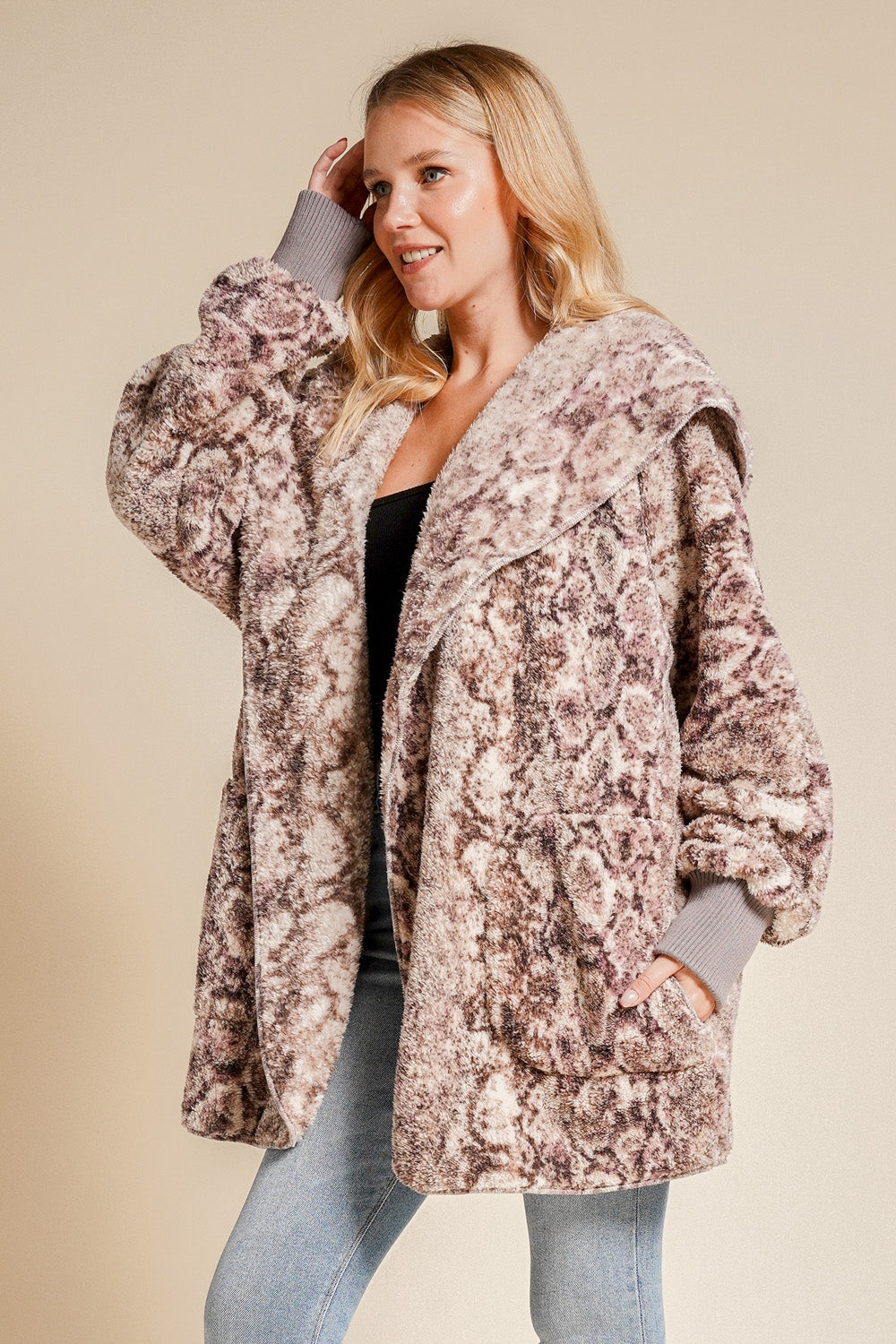 Snake Print Oversized Fuzzy Jacket