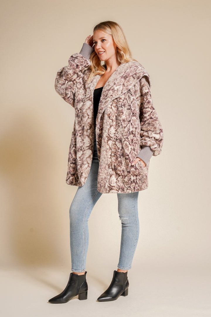 Snake Print Oversized Fuzzy Jacket