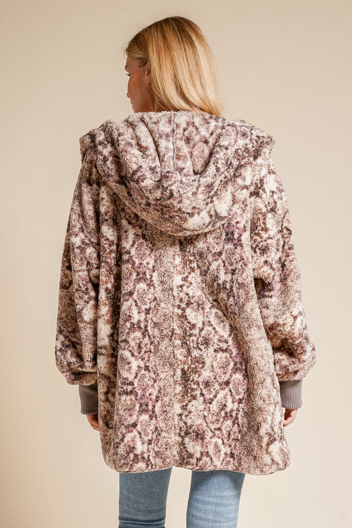 Snake Print Oversized Fuzzy Jacket