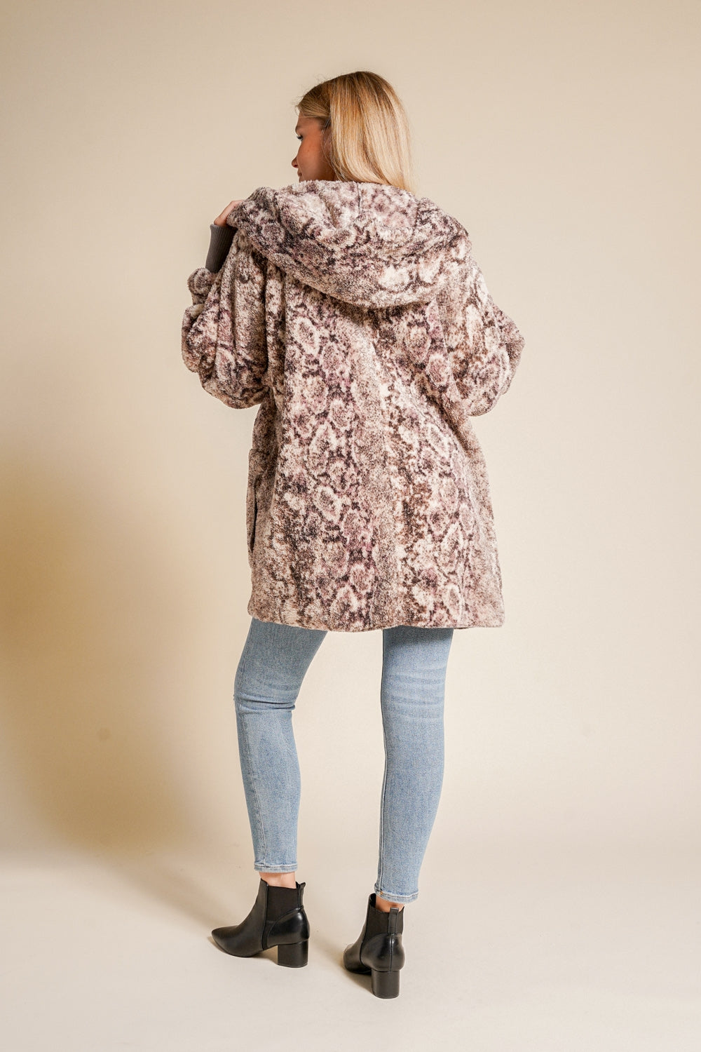 Snake Print Oversized Fuzzy Jacket