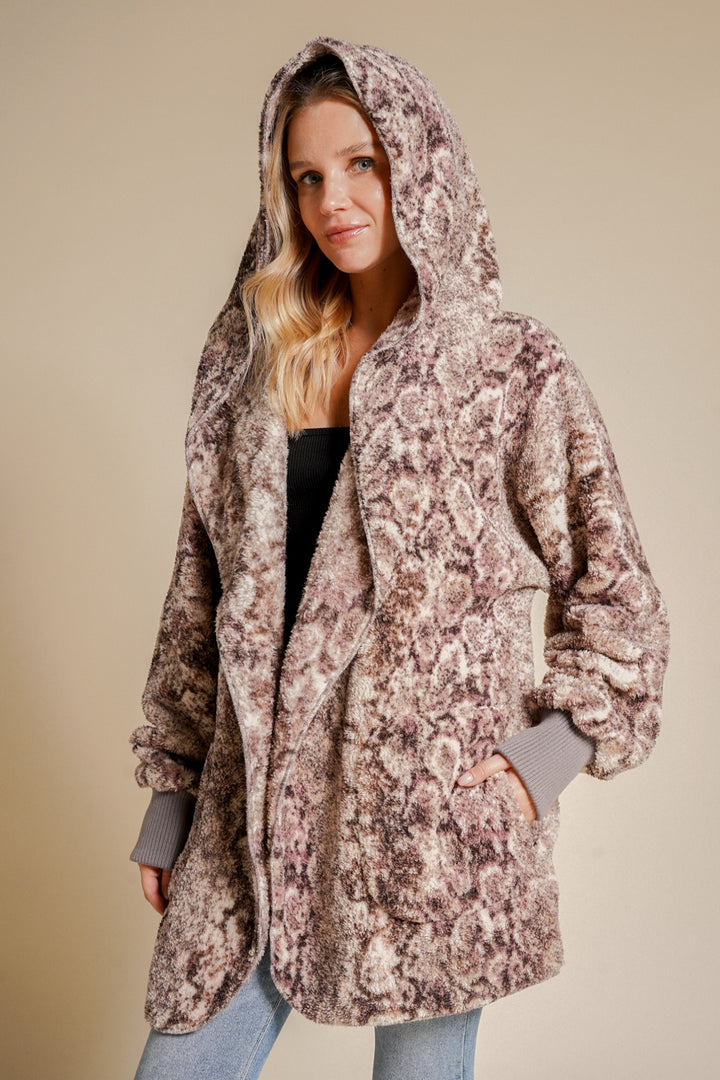 Snake Print Oversized Fuzzy Jacket