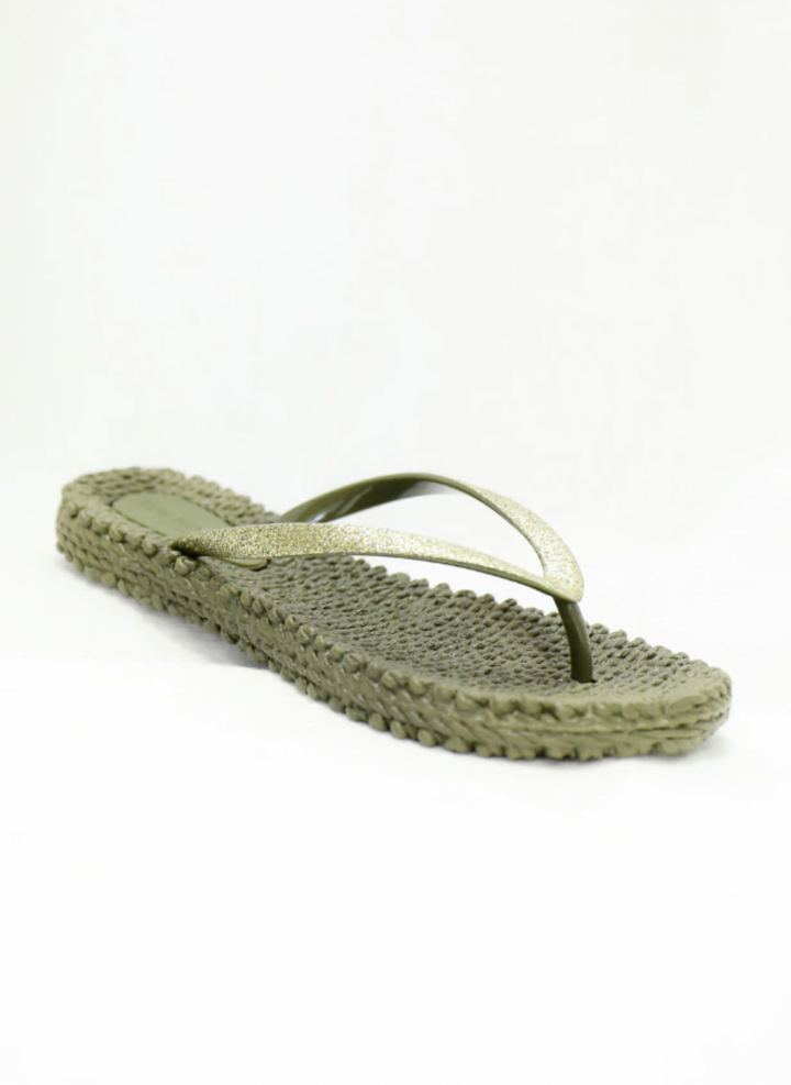 Cheerful Sparkle Flip Flops, Army