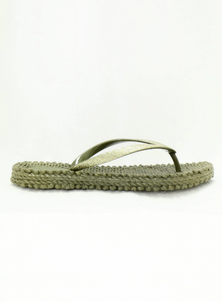 Cheerful Sparkle Flip Flops, Army