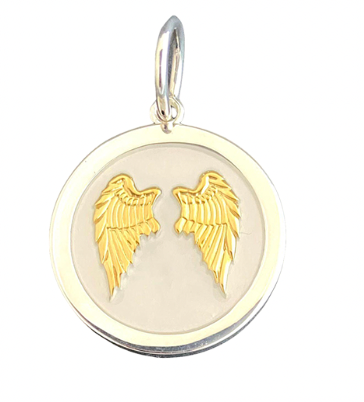Angel Wings Heart Medium Pendant, Gold Ivory